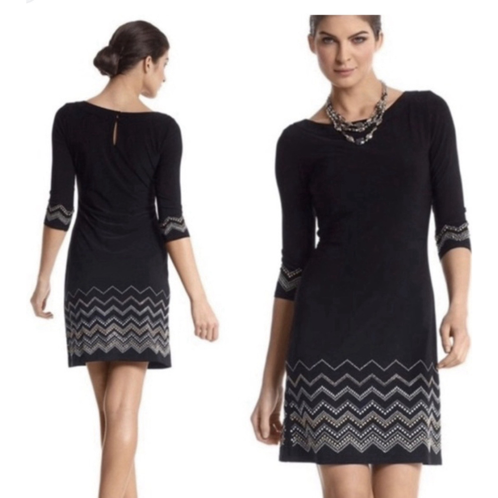 White House Black Market Studded Knit Shift Dress Black Geometric M
